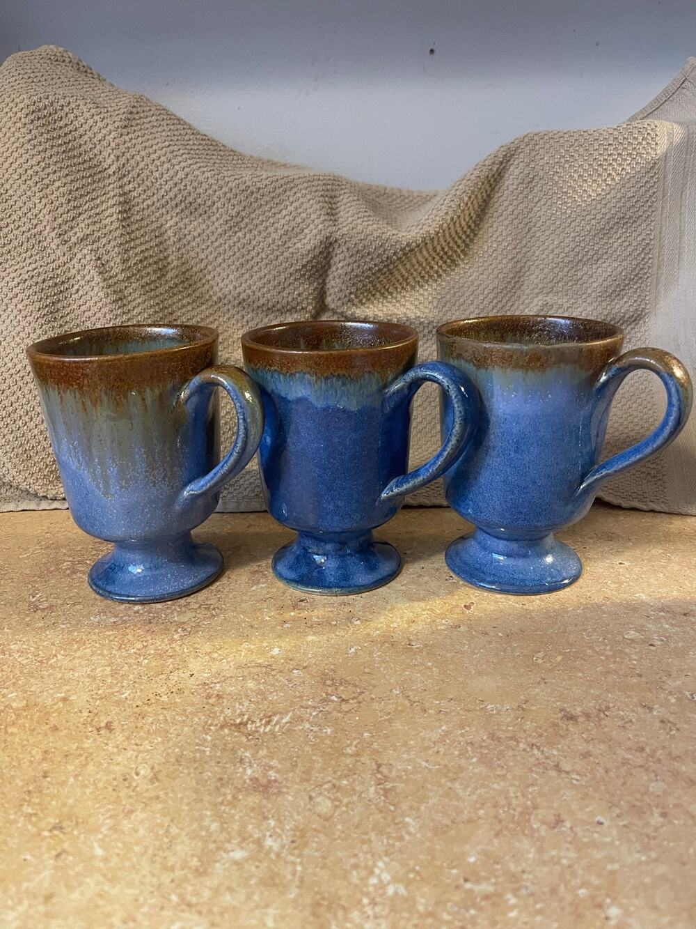 Set of 3 Pigeon Forge Pottery Coffee Mugs/Cups Blue